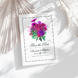 Reserve A Data Casamento Floral Rosa Velho e Roxo