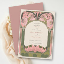 Casamento Floral Rosa Verde Vintage Art Nouveau