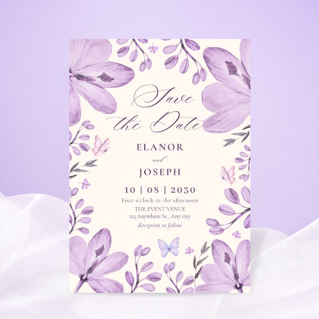 Reserve A Data Casamento floral roxo (Criador carregado)