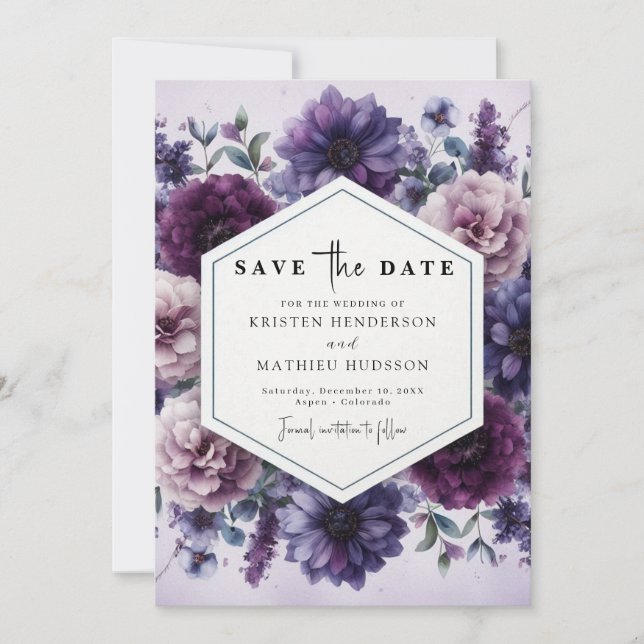 Reserve A Data Casamento Floral Roxo Botânico Digital (Frente)