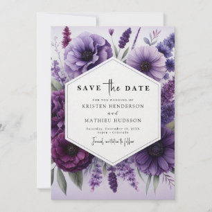Reserve A Data Casamento Floral Roxo das Flores Modernas