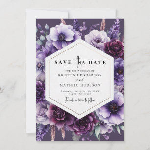 Reserve A Data Casamento Floral Roxo de Campo Moderno