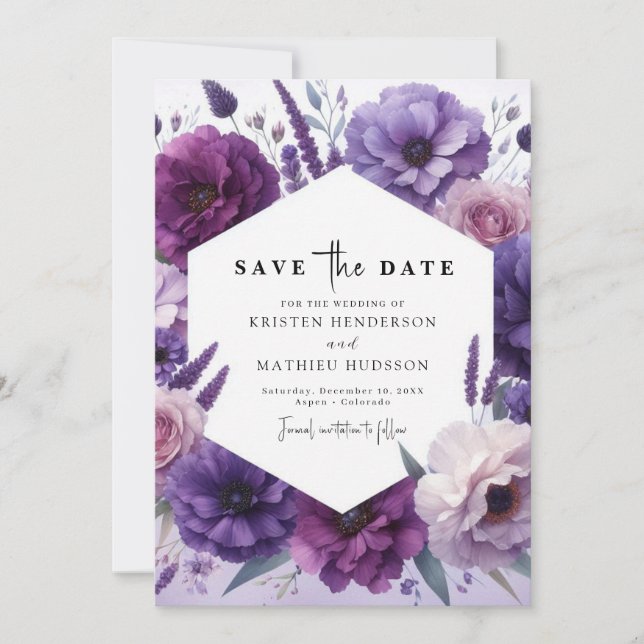 Reserve A Data Casamento Floral Roxo de Campo Simples (Frente)