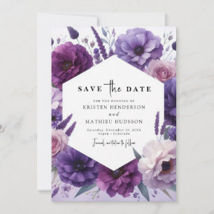 Reserve A Data Casamento Floral Roxo de Campo Simples