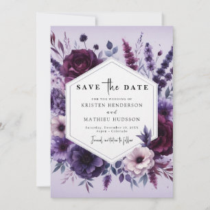 Reserve A Data Casamento Floral Roxo de Florais Único