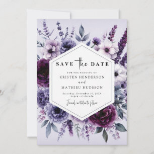 Reserve A Data Casamento Floral Roxo de Sangue Moderno