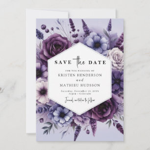 Reserve A Data Casamento Floral Roxo Digital Moderno