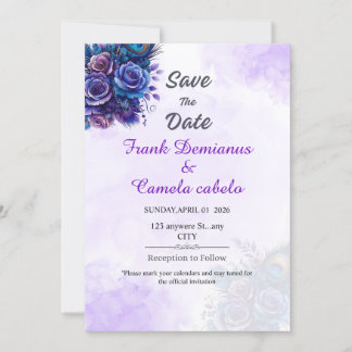 Reserve A Data Casamento Floral Roxo Elegante Salvar A Data