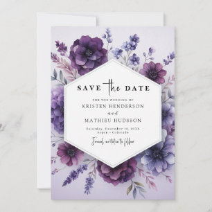 Reserve A Data Casamento Floral Roxo Imprimível na moda