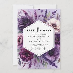 Reserve A Data Casamento Floral Roxo Mínimo Imprimível