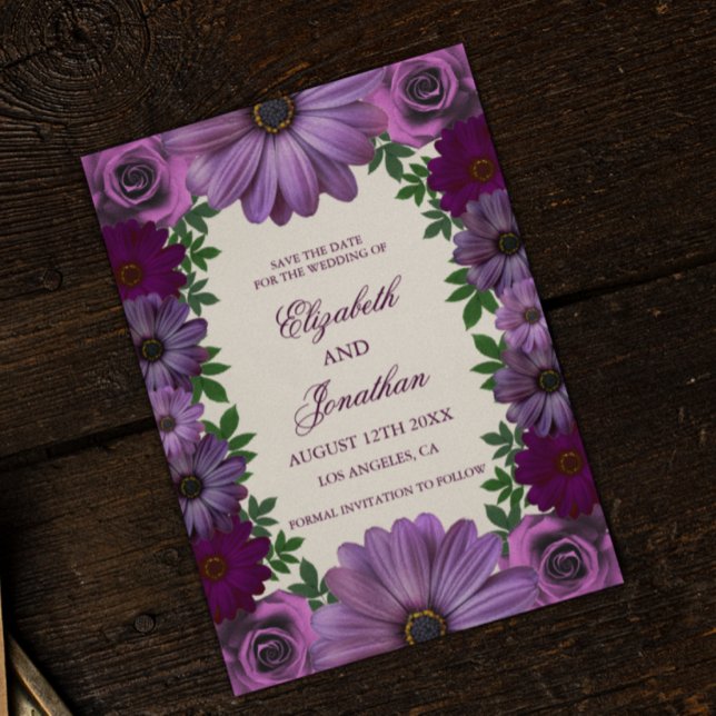 Reserve A Data Casamento Floral Roxo Real (Criador carregado)