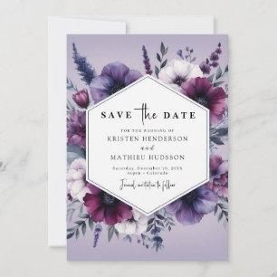 Reserve A Data Casamento Floral Roxo Único Chic