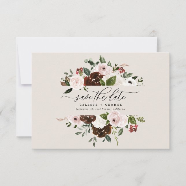 Reserve A Data Casamento floral russo, rosa, verde (Frente)