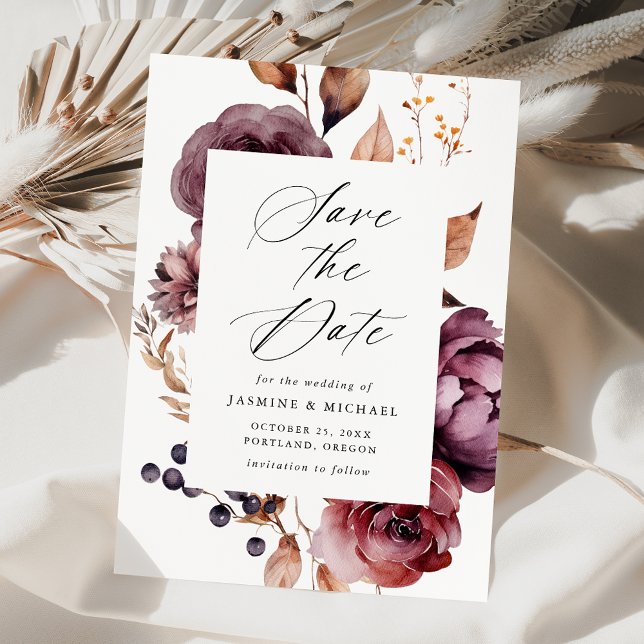 Reserve A Data Casamento Floral Rustic Autumn Marsala (Criador carregado)