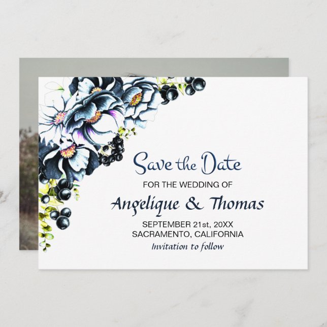 Reserve A Data Casamento Floral Rustic Blue (Frente/Verso)