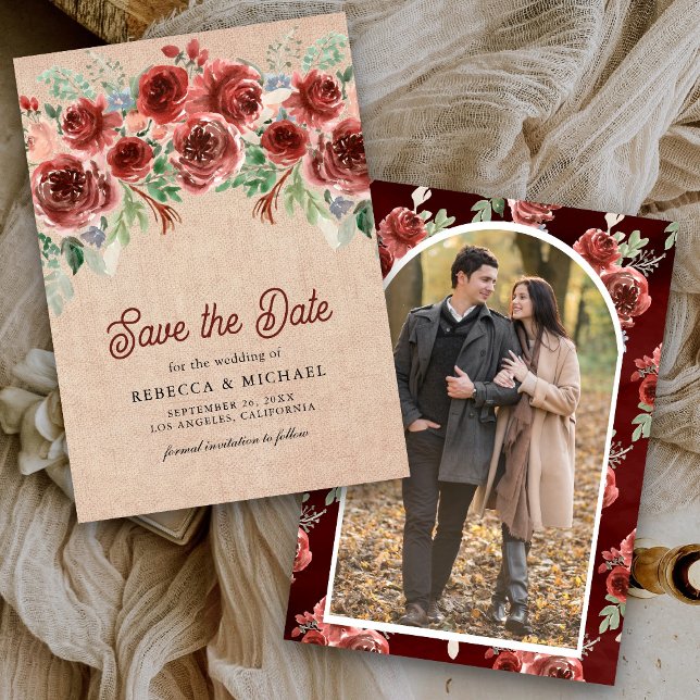 Reserve A Data Casamento Floral Rustic Burlap Marsala (Criador carregado)