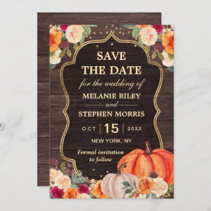 Reserve A Data Casamento floral Rustic Fall Pumpkin salvo a data