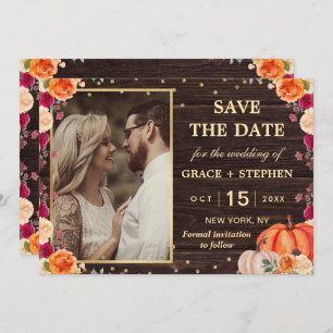 Reserve A Data Casamento floral Rustic Fall Pumpkin salvo a data