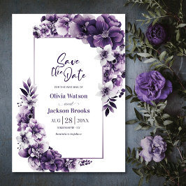 Reserve A Data Casamento Floral Rustic Purple Salva a Data