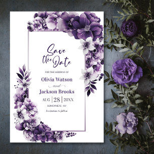 Reserve A Data Casamento Floral Rustic Purple Salva a Data