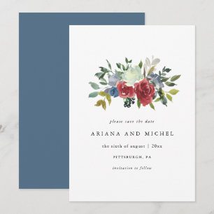 Reserve A Data Casamento Floral Rustic Red and Blue