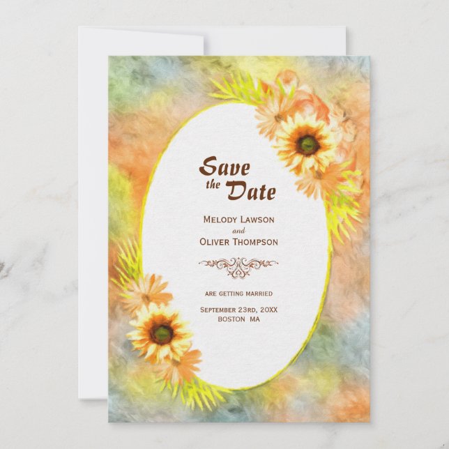 Reserve A Data Casamento Floral Rustic Sunflower (Frente)