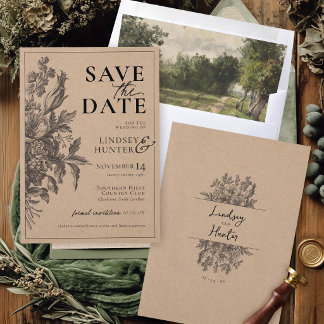 Reserve A Data Casamento Floral Rústico Kraft Boho Monograma