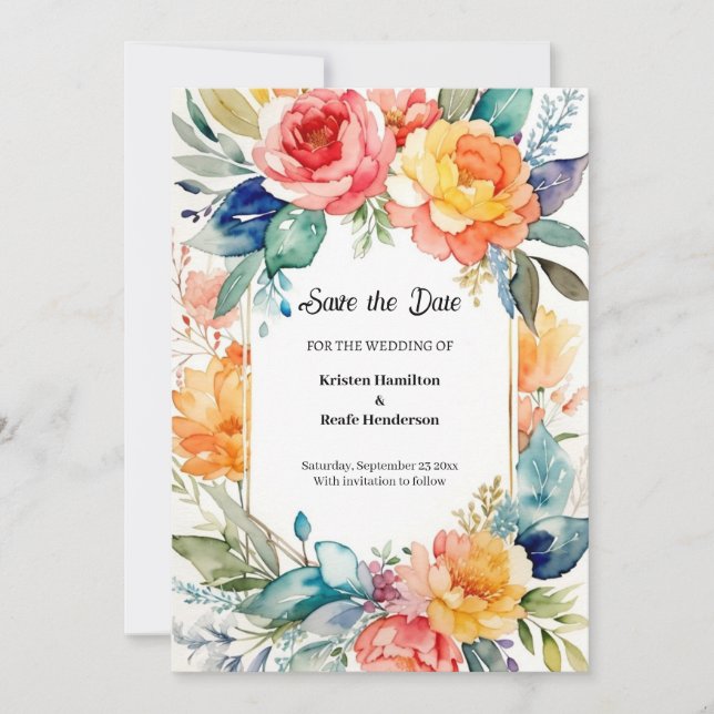 Reserve A Data Casamento Floral Simples com Aquarela Salvar a Dat (Frente)