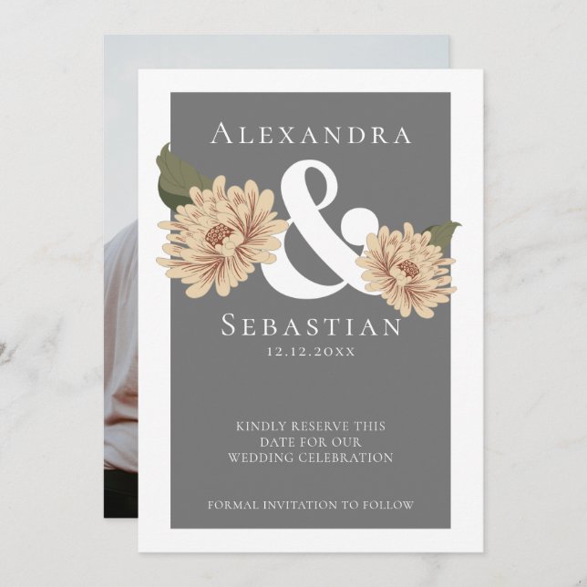 Reserve A Data Casamento Floral Simples Elegante Salvar A Data (Frente/Verso)