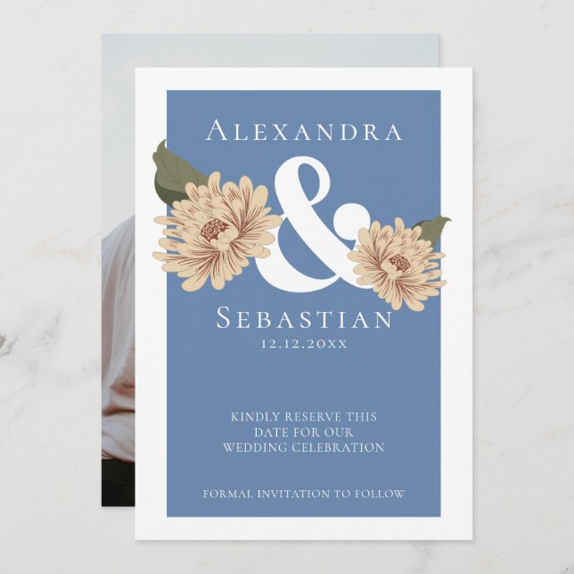 Reserve A Data Casamento Floral Simples Elegante Salvar A Data (Frente/Verso)