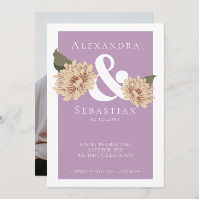 Reserve A Data Casamento Floral Simples Elegante Salvar A Data (Frente/Verso)