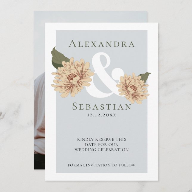 Reserve A Data Casamento Floral Simples Elegante Salvar A Data (Frente/Verso)