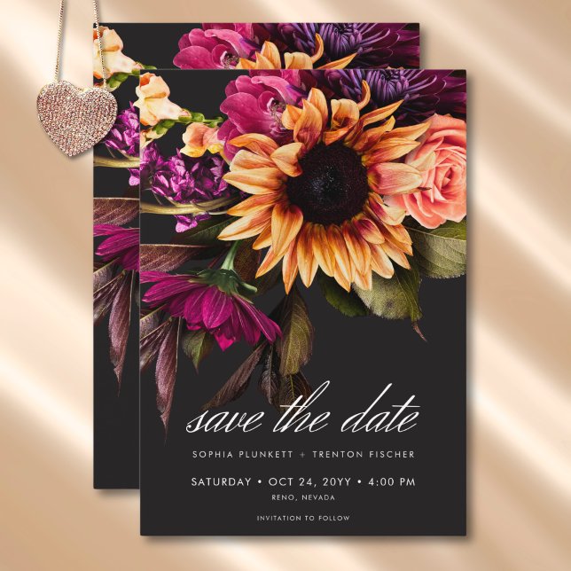 Reserve A Data Casamento Floral Sunset Elegante de Vibrante Solar (Elegant Moody Vibrant Sunset Floral Wedding Save The Date)