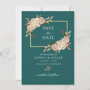 Reserve A Data Casamento Floral Terracota Aquarela Azul Outono