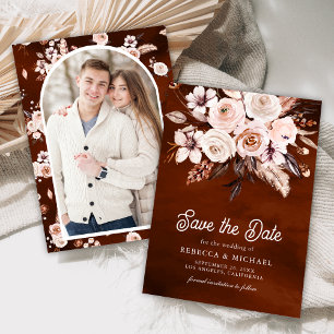 Reserve A Data Casamento Floral Terroso Boho Terracota Foto