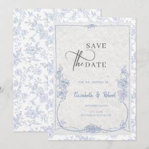 Reserve A Data Casamento Floral Toile Francês Azul Empoeirado