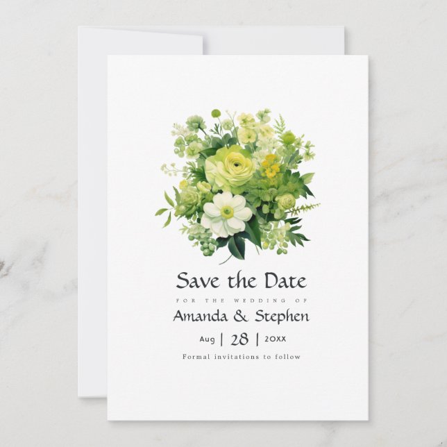 Reserve A Data Casamento Floral Tons de Verde (Frente)