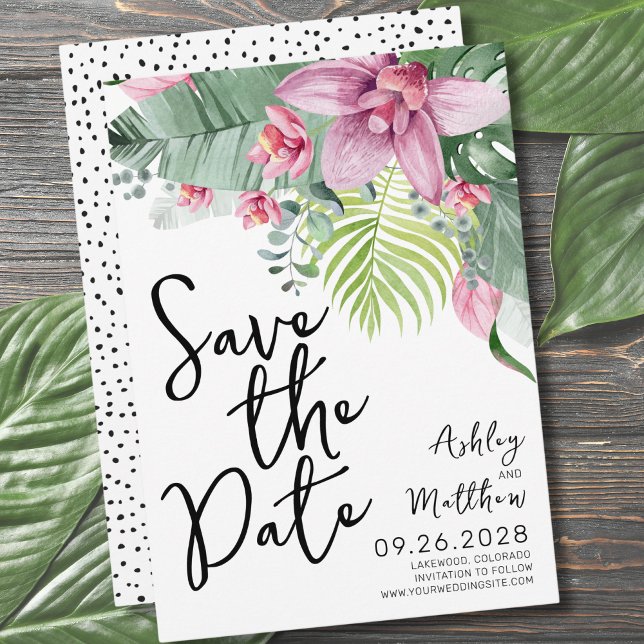 Reserve A Data Casamento Floral Tropical (Chic Modern Floral Watercolor Tropical Wedding Save The Date)