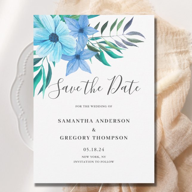 Reserve A Data Casamento Floral Tropical Azul (Criador carregado)