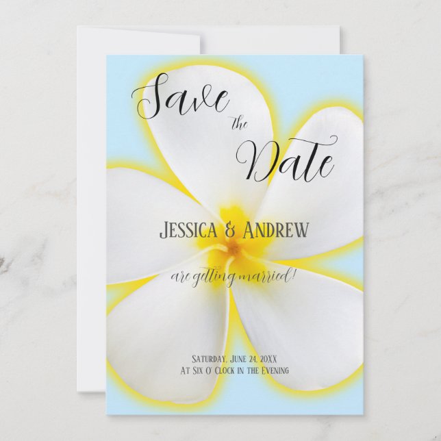 Reserve A Data Casamento Floral Tropical, Branco e Amarelo (Frente)