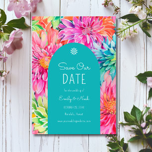 Reserve A Data Casamento Floral Tropical Colorido Moderno em Aqua