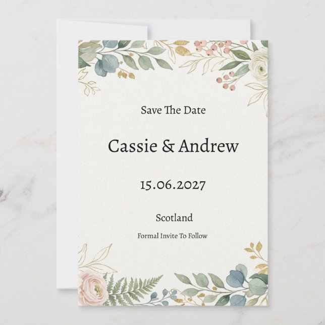 Reserve A Data Casamento Floral Verde Azul (Frente)