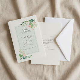 Reserve A Data Casamento floral, verde e rosa, salvar a data