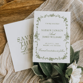 Reserve A Data Casamento Floral Verde Oliva Chique Dinheiro Antig