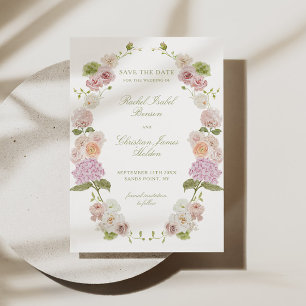 Reserve A Data Casamento Floral Verde Rosa