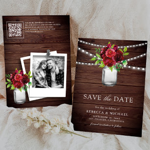 Reserve A Data Casamento Floral Vermelho Borgonha Código QR Foto