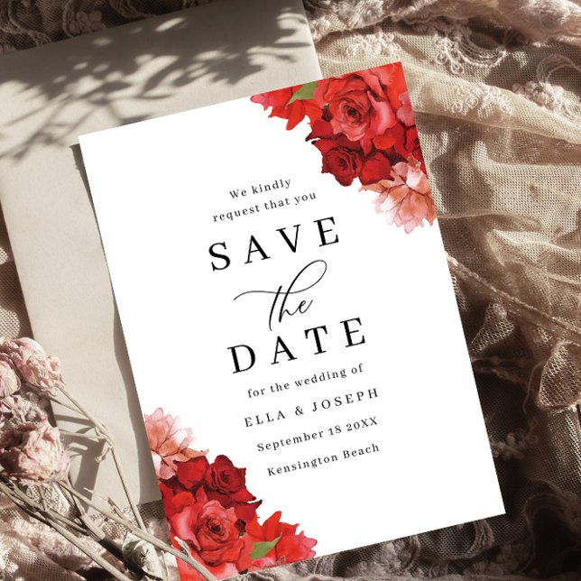 Reserve A Data Casamento Floral Vermelho e Rosa (Criador carregado)