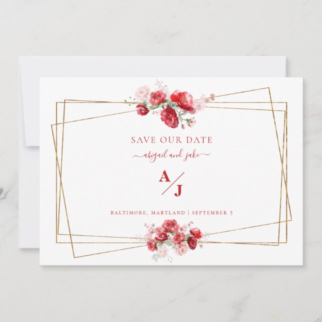 Reserve A Data Casamento Floral Vermelho e Rosado Salve Nossa Dat (Frente)