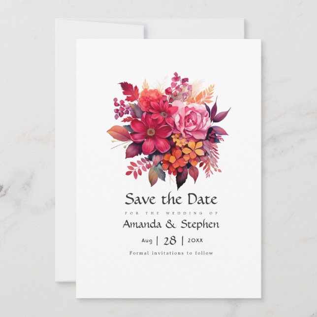 Reserve A Data Casamento Floral Vermelho Luxuriante (Frente)