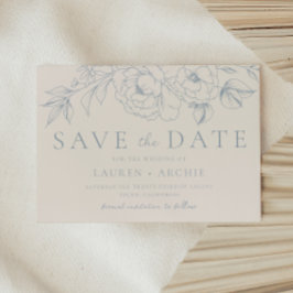 Reserve A Data Casamento Floral Vintage Azul Elegante